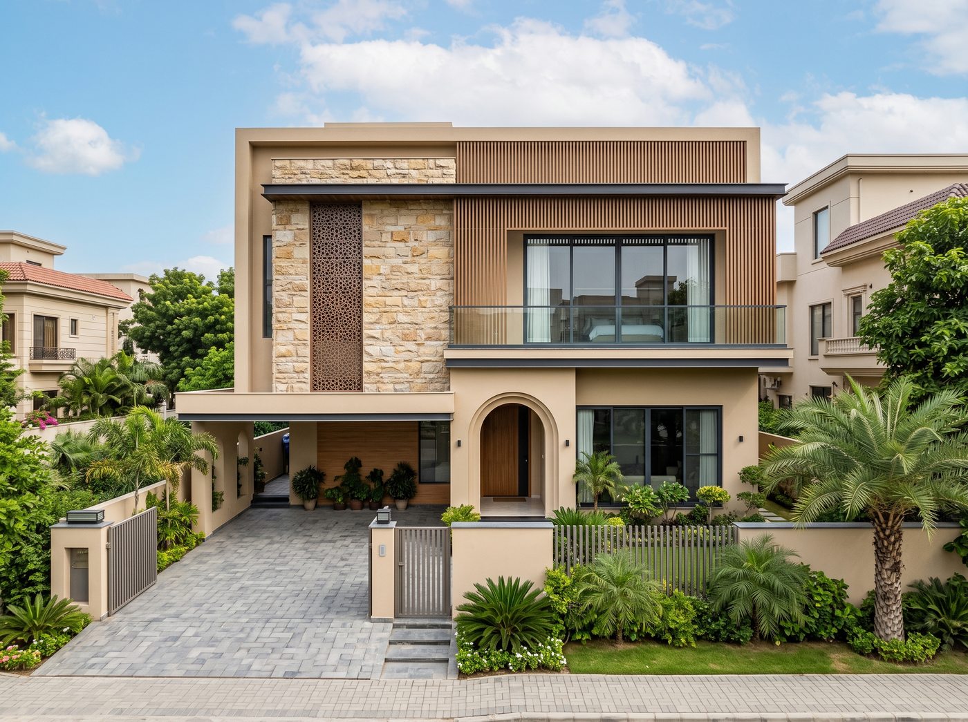 Contemporary Fusion house front elevation in DHA Lahore — Abdul's Venture, DHA Lahore